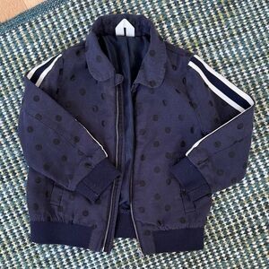 Arket Kids Navy Polka Dot Bomber Jacket with Stripe Detail, size 3-4